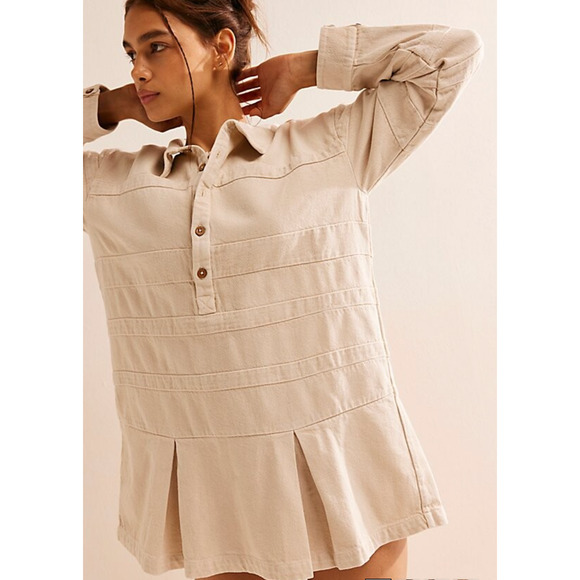 Free People Dresses & Skirts - NEW FREE PEOPLE FREE-EST BEIGE CHECKIN' IN MINI DRESS SZ SMALL S